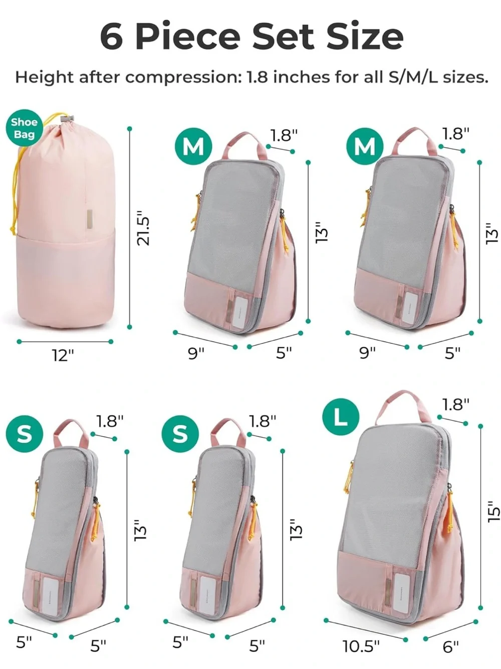 Lavender Packing Cube Set with Drawstring Laundry Bag - Travel Organizer